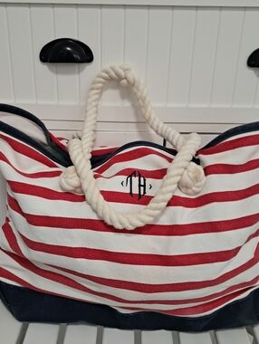Tommy Hilfiger Red, White & Navy Striped Rope-Handle Tote